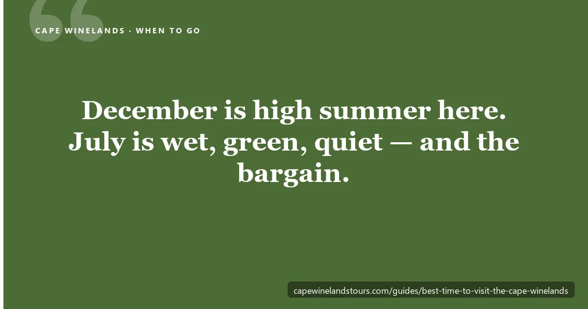 Cape Winelands seasons compared: harvest, summer, autumn and the green winter, with what each means for crowds and price