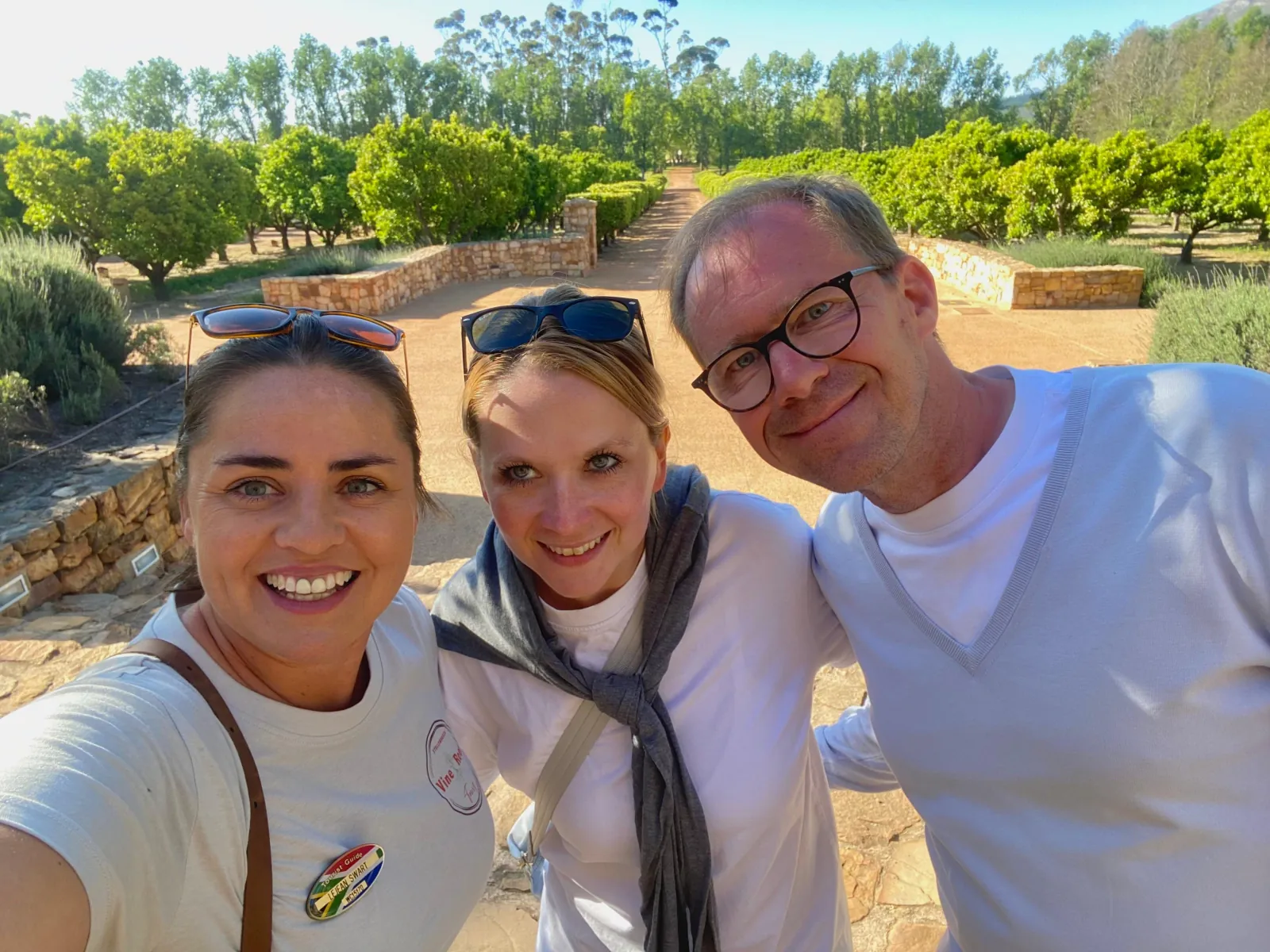 Three guests on a private wine tour at a Stellenbosch wine farm